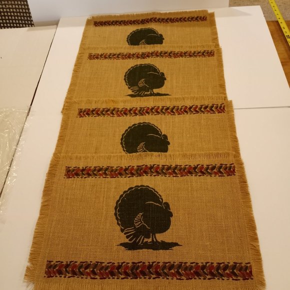 Thanksgiving Burlap Placemats with Turkey in the middle set of 4 - Picture 3 of 8